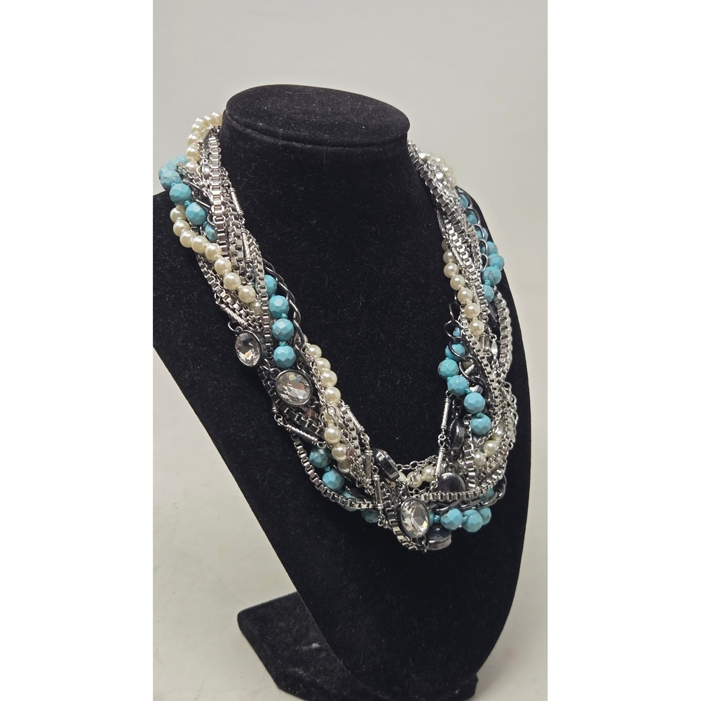 Chloe + Isabel Torsade Multi Strand Statement Necklace‎ Turquoise Pearl Bib - Picture 3 of 8